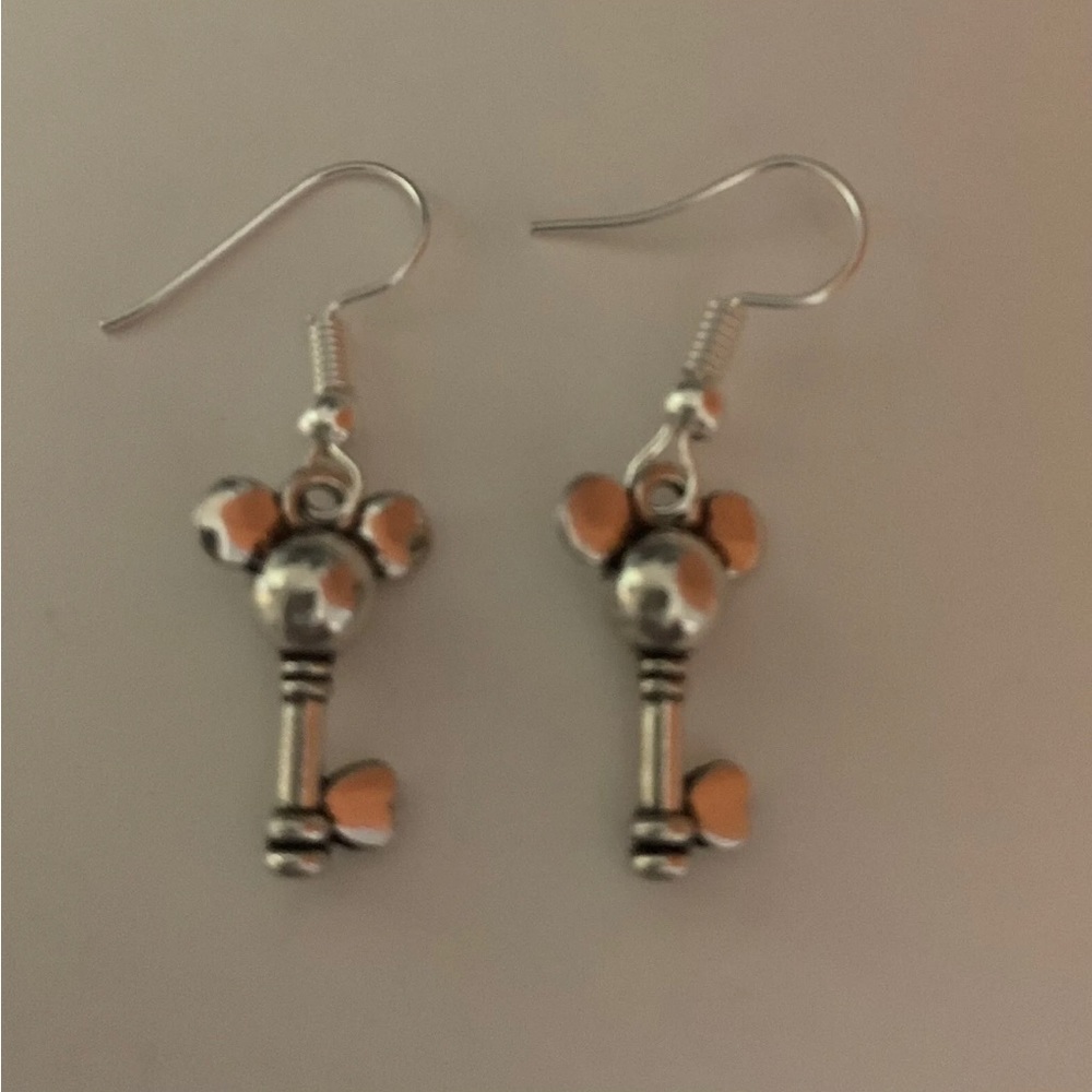 Mickey Mouse Silver Dangle Earrings New